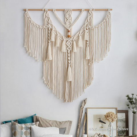 Macrame tapiz Boho decoración nórdica tejido de estilo manual tapiz de pared sala de colgar arte de sala de estar decoración 80x83cm decoración Bohemia ► Foto 1/6