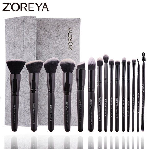 ZOREYA-Juego de brochas de maquillaje, 15 Uds., base de madera, colorete, sombras de ojo suaves naturales, profesional, cosmético, herramientas de maquillaje de pestañas ► Foto 1/6