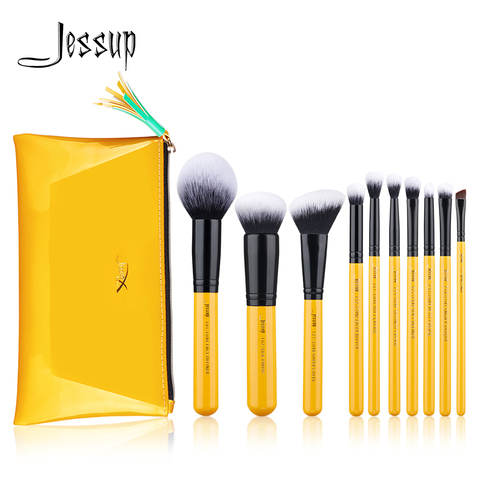 Jessup-pinceles de Color Citrus, 10 unidades/juego de brochas de maquillaje de contorno, pelo sintético en polvo, base, colorete, difuminado de sombras de ojos ► Foto 1/6