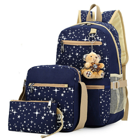 3 unids/set las mujeres Mochila bolsas de la escuela estrella impresión lindo mochilas con oso para chicas adolescentes bolsa de viaje mochilas Mochila ► Foto 1/4