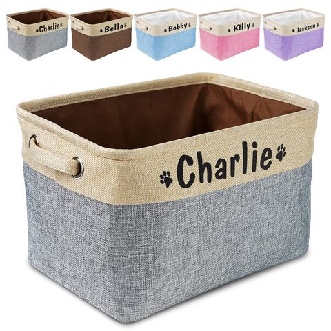 Cesta de juguete personalizada para perros sin olor caja de almacenamiento con impresión gratuita, cestas de almacenamiento con nombre para perros, ropa, zapatos, accesorios para mascotas con pata ► Foto 1/6