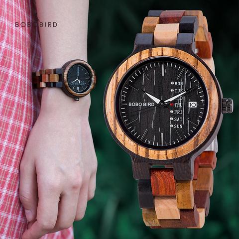 BOBO BIRD-relojes de madera para hombre y mujer, reloj de pulsera de cuarzo, de madera, almacén de EE. UU., envío rápido en 24 horas ► Foto 1/6