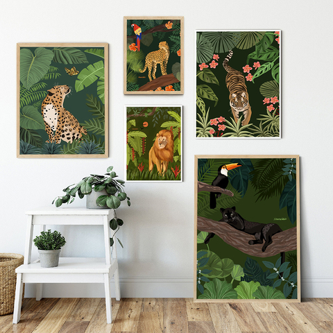 Cheetah-carteles nórdicos de jungla, cuadro sobre lienzo para pared, imágenes para decoración del hogar, sala de estar ► Foto 1/1