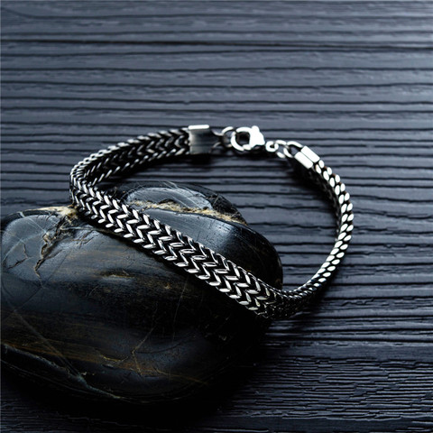 ZORCVENS-pulsera de acero inoxidable para hombre, brazalete de doble cadena de trigo, Color plateado, regalo de Navidad, envío directo ► Foto 1/6