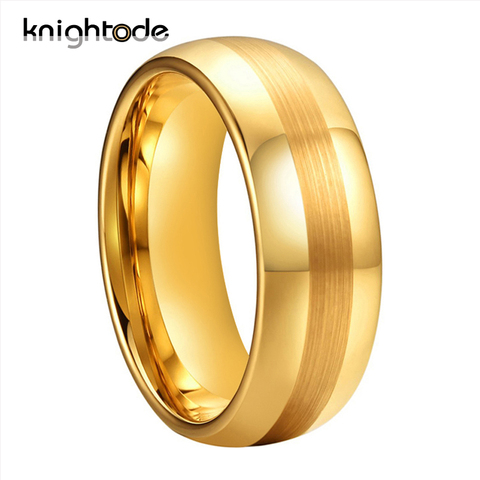 Banda de boda de carburo de tungsteno para hombre y mujer, Color dorado, 6/8mm, par de anillos de compromiso, bordes pulidos cepillados, ajuste cómodo ► Foto 1/6