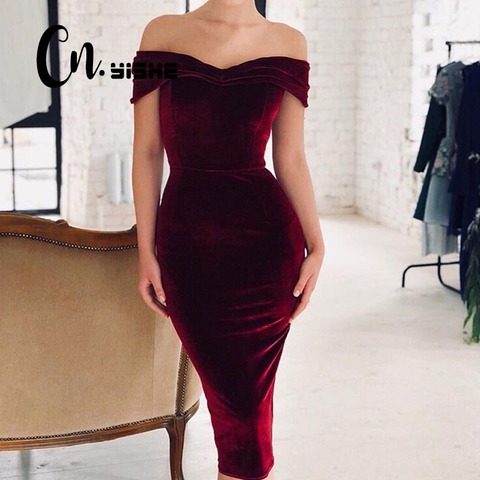 CNYISHE 2022 terciopelo fuera del hombro vestido de fiesta moda mujer Sexy ajustado vestido con cuello Barco de las mujeres Vestidos de terciopelo Vestidos ► Foto 1/6