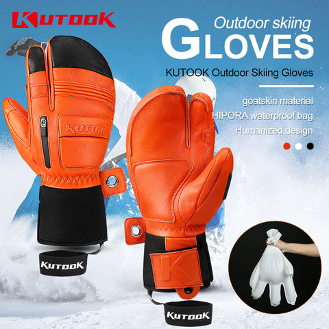 KUTOOK-guantes de esquí de invierno para hombre y mujer, manoplas de cuero de 3M, resistentes al agua, térmicas y cálidas para Snowboard ► Foto 1/6