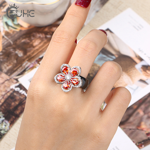 Anillos de cerámica con flor grande de lujo para mujer, con diamantes de imitación brillantes, color rojo y rosa, exageración, personalidad, regalo de joyería de boda ► Foto 1/6