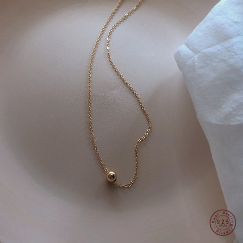 Collar de cadena de clavícula de Plata de Ley 925 para mujer, colgante de haba dorada pequeña Universal para mujer, regalo de joyería ► Foto 1/6