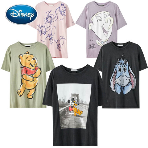 Camiseta de Disney para mujer, remera de algodón con estampado de dibujos animados de Mickey Mouse, Winnie, el oso Pooh, Bambi, Peter Pan, hadas, pato, Margarita y Dumbo ► Foto 1/6