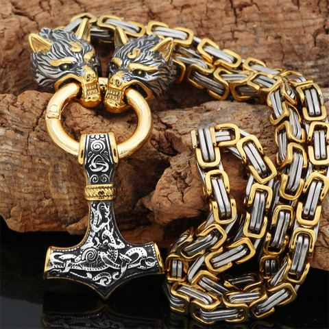 Collar nórdico de lobo celta para hombre, colgante de acero inoxidable con cabeza de Lobo Vikingo, accesorios escandinavos para runas, amuleto nórdico, joyería ► Foto 1/6