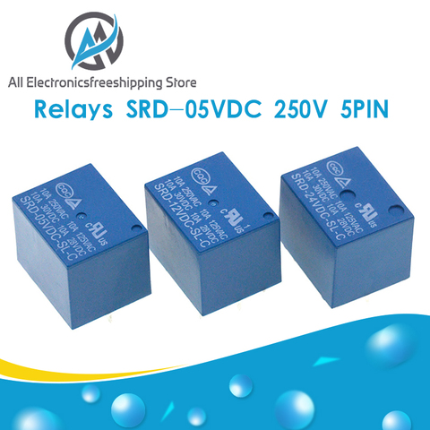 Relés SRD-05VDC-SL-C SRD-12VDC-SL-C, SRD-24VDC-SL-C, 5 pines, CC, 5V, 12V, 24V, 48V, 10A, 250VAC, 5 pines, SRD-48VDC-SL-C ► Foto 1/6