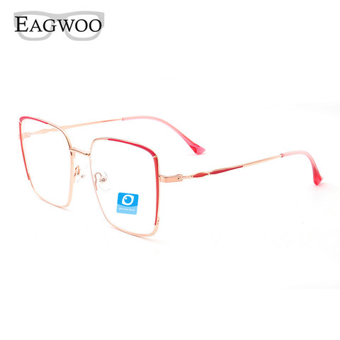 Gafas lisas de ordenador Blue Ray Block diseñado borde completo marco cuadrado Anti reflejo rojo azul Rosa cara ancha adecuado de moda ► Foto 1/6