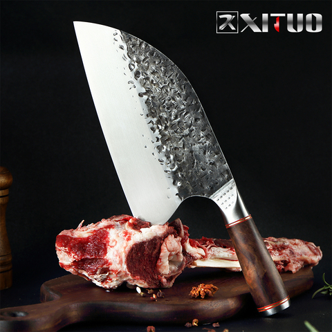 Cuchillo de Chef de acero inoxidable XITUO, cuchillo de cocina hecho a mano forjado afilado, cuchilla ancha, cuchillo de carnicero profesional, cuchillos de verduras de utilidad ► Foto 1/6