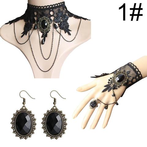 Conjunto de joyería de estilo gótico para Encaje Vintage, gargantilla, collar, anillo, pulsera de mano, pendientes colgantes, accesorios de joyería, vestido de fiesta ► Foto 1/6