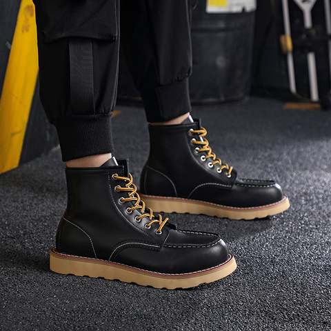 Vintage hombres botas de cuero genuino botas ala hombres hechos a mano carrera botines de boda Casual botas de moda al aire libre ► Foto 1/6