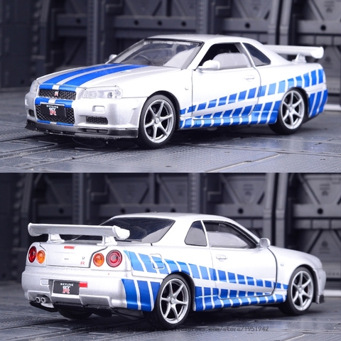 Nissan Skyline Ares-Coche de juguete GTR R34 para niños, vehículo de juguete de Metal de alta simulación, Colección extraíble, 1:32 ► Foto 1/6