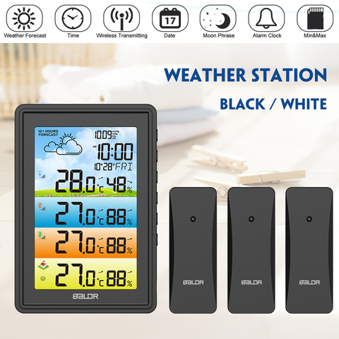 Estación inalámbrica para el hogar, higrómetro con Sensor para interiores y exteriores, termómetro Digital, alarma de fase lunar, barómetro colorido ► Foto 1/6