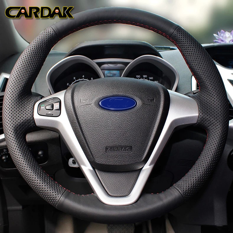 CARDAK negro de cuero Artificial protector para volante de coche para Ford Fiesta 2008-2013 Ecosport 2013-2016 ► Foto 1/5