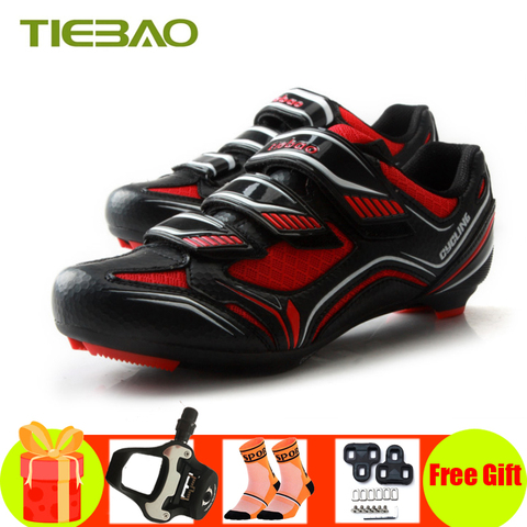 Tiebao zapatos de ciclismo de carretera sapatilha ciclismo 2022 hombres transpirable bicicleta pedales de auto-bloqueo superestrella bicicleta zapatillas de deporte ► Foto 1/6