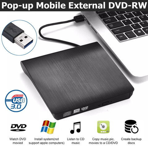 Reproductor de DVD RW externo con USB 3,0/tipo-c, grabadora de CD, lector de unidades ópticas para ordenador portátil y PC ► Foto 1/6