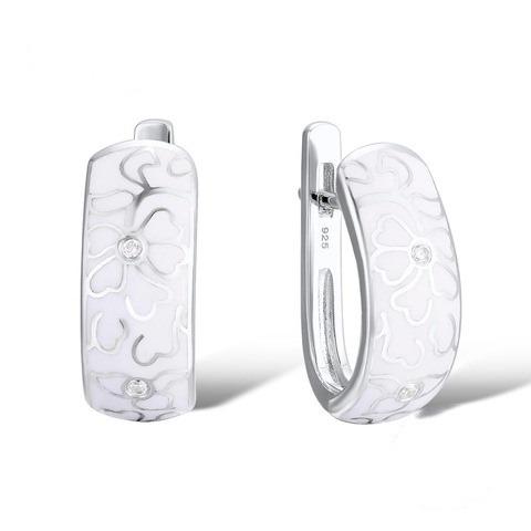 Pendientes colgantes de circonita de plata 925 para mujer, diseño de flor de esmalte blanca hecha a mano, Retro y elegante, pendientes de novia de boda, joyería ► Foto 1/2