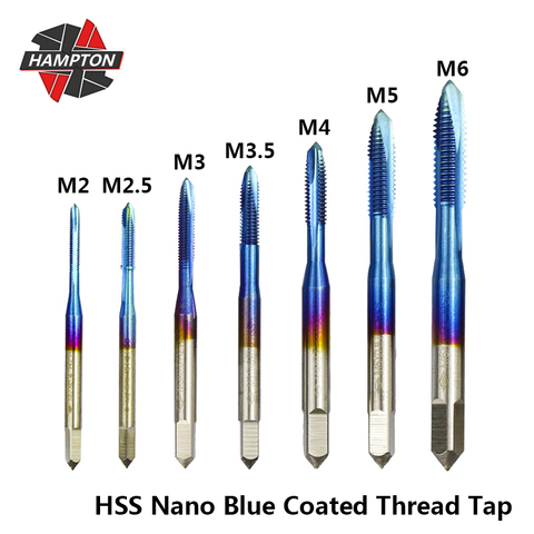 Hampton Nano azul de M2 M2.5 M3 M3.5 M4 M5 M6 hilo grifo HSS tornillo taladro poco flauta recta herramientas de mano macho grifos ► Foto 1/6