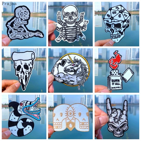 Prajna-Parches de calavera Punk para planchar, parches bordados para ropa, adhesivo blanco y negro para ropa, rayas de aperitivos ► Foto 1/6