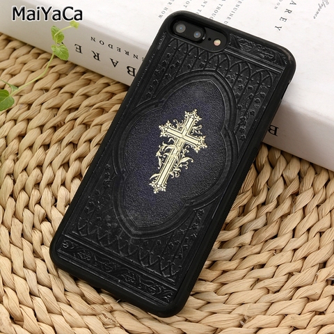 MaiYaCa-funda de teléfono con Cruz en la Biblia, para iPhone X, XR, XS, 11, 12 Pro, MAX, 5, 6, 7, 8 Plus, Samsung S5, S6, S7, S8, S9, S10 ► Foto 1/6