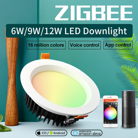 GLEDOPTO LED downlight ZIGBEE enlace luz 6 W 9 W 12 W AC100-240V rgb + AAC WW/CW led luz zigbee downlight trabajar con Amazon Ecoh M pl- ► Foto 1/6