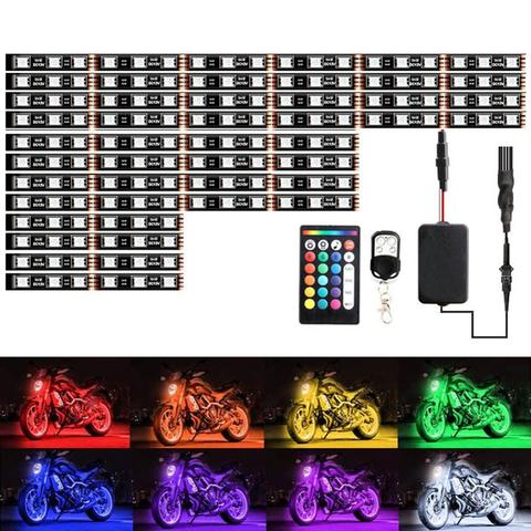 Juego de 12 unidades de luces LED RGB para motocicleta, Kit de tiras de luces LED RGB para motocicleta, a prueba de agua, RF, Control remoto y por voz, 5050SMD, luz de suelo radiante, luz de ambiente ► Foto 1/6