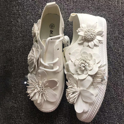 Zapatos informales con flores para mujer, calzado informal con cinturón, moda coreana, color blanco, pequeño ► Foto 1/6