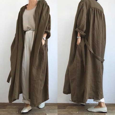 ZANZEA 2022 Kaftan de algodón Chaqueta larga de las mujeres de otoño blusa Casual de manga larga Abrigos Mujer sólida Blusas de talla grande túnica ► Foto 1/6