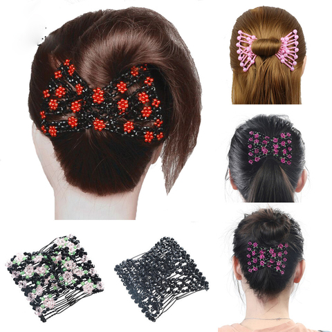 Haimeikang, horquilla mágica para el cabello para mujeres y niñas, pasador de flores con cuentas, pasador elástico de doble pelo, pinzas para el cabello, accesorios para el cabello ► Foto 1/6