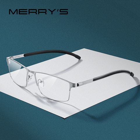 MERRYS-gafas ópticas de aleación de titanio para hombre, anteojos con montura ultraliviana cuadrada, graduadas para miopía, antideslizantes, de silicona, S2268 ► Foto 1/6