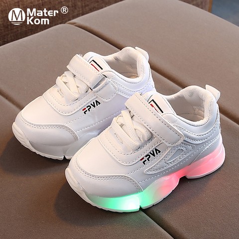 Tamaño 21-30 zapatillas con suela luminosa niños niñas ligera y transpirable zapatillas de deporte de los niños calzado con luz Led bebé brillante zapatos ► Foto 1/6