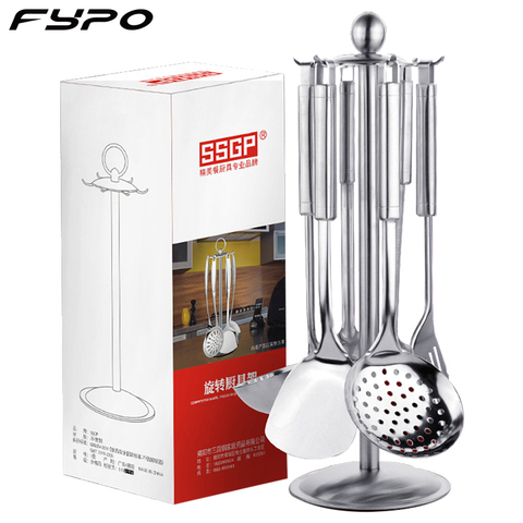 Utensilios de cocina de acero inoxidable, espátula escurridor para la cocina, herramientas de cocina para servir sopa y cuchara, 6 piezas ► Foto 1/6