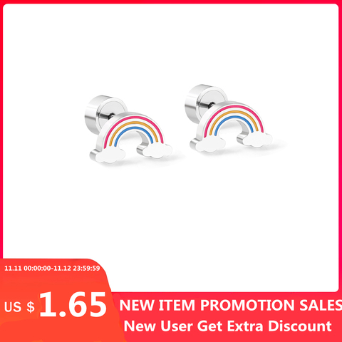 LUXUSTEEL-pendientes de acero inoxidable con forma de arco iris para mujer, aretes pequeños, cierre de tipo tuerca, Color plateado, 2022 ► Foto 1/6