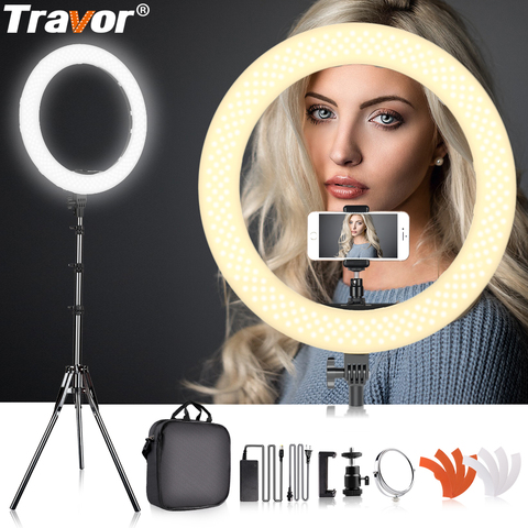 TRAVOR anillo luz 18 pulgadas 240 Uds LED anillo lámpara foto estudio iluminación regulable 5500K con trípode para YouTube maquillaje anillo Luz ► Foto 1/6