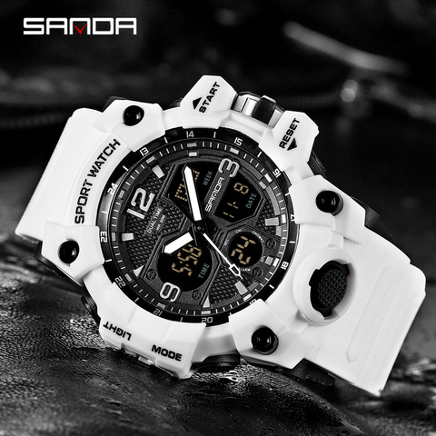 SANDA-reloj deportivo Digital para hombre, cronógrafo militar, LED, resistente al agua hasta 50M, estilo G, color blanco ► Foto 1/6