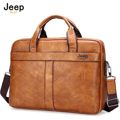 JEEP BULUO-Bolso de viaje de alta calidad para hombre, Maletín de negocios, de cuero partido, de 14 pulgadas para ordenador portátil, novedad ► Foto 1/6