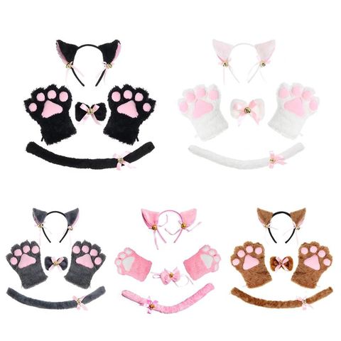 Conjunto de disfraz de gato y gatito para mujer, diadema con orejas y campanas de felpa, Gargantilla con cuello y lazo, guantes de patas de cola, accesorios de Anime ► Foto 1/6