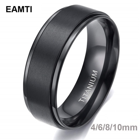 Eamti anillo de titanio color negro para los hombres de la boda joyería de compromiso banda 4/6/8/10mm Cool oscuro clásico anillo de mujer tamaño 4-15 ► Foto 1/6
