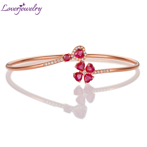 LOVERJEWELRY-pulsera de rubí para mujer, oro rosa puro de 18kt, diamantes, pulsera de rubíes naturales, aniversario, joyería de piedra de nacimiento ► Foto 1/1