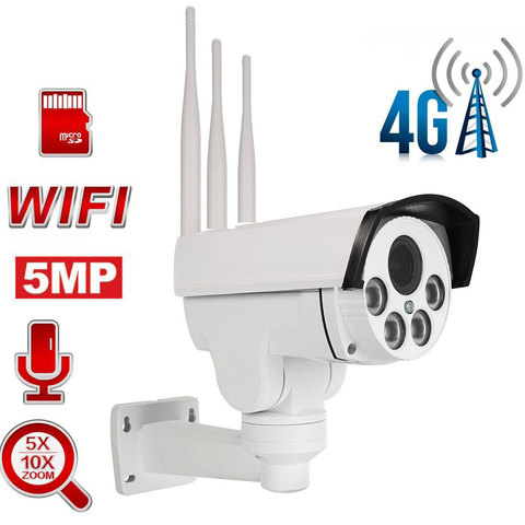 Cámara PTZ con tarjeta SIM de 5MP, 4G, WiFi, PTZ, cámara bala HD inalámbrica IR 50M 5X/Zoom 10X, Audio de enfoque automático, cámara de seguridad CCTV ► Foto 1/6