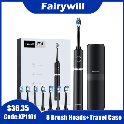 Fairywill-cepillo de dientes sónico eléctrico resistente al agua, potente temporizador inteligente de carga rápida con 4 cabezales de repuesto para viajes, P11 Plus ► Foto 1/6