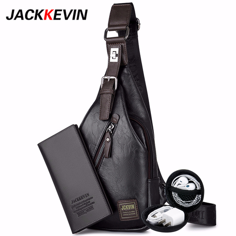 JackKevin-bolso cruzado de moda a prueba de robo para hombre, bolsa de pecho de cuero con apertura por botón, bolsos de hombro, riñonera de pecho ► Foto 1/6