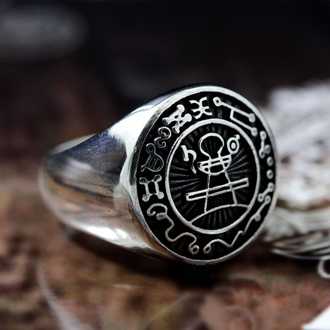 EYHIMD anillo de sello de Salomon anillo de plata runas mágicas anillos de sello de acero inoxidable joyas de amuleto pajas ► Foto 1/5
