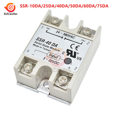 Relé de estado sólido SSR-10DA SSR-25DA SSR-40DA 10A 25A 40A en realidad 3-32 a 24 V CC-380 V AC SSR 10DA 25DA 40DA convertidor de relé ► Foto 1/6