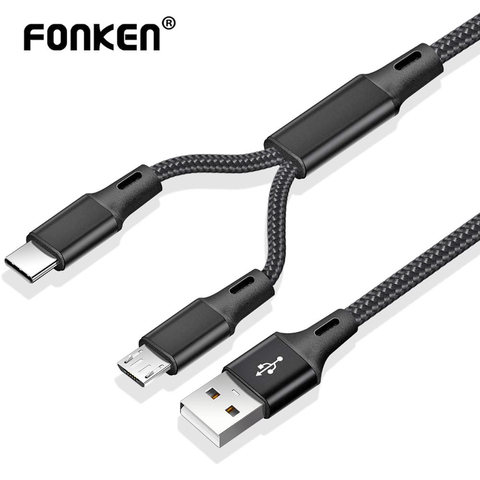 Cable USB FONKEN 2 en 1 Tipo C Micro USB Cable de carga rápida 1 M trenzado de nailon USB C separado para Cables de teléfono móvil Android ► Foto 1/6